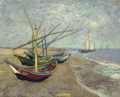 Cheap Bateaux de pêche sur la plage des Saintes-Maries - Vincent Van Gogh Van Gogh