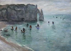 Clearance Étretat, la porte d'Aval: bateaux de pêche sortant du port - Claude Monet Monet